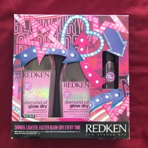 Redken shampoo, conditioner and blow dry shine oil
